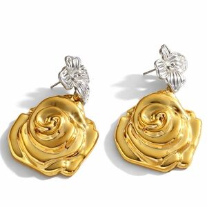 Vintage Style Two-Tone Rose Statement Earrings